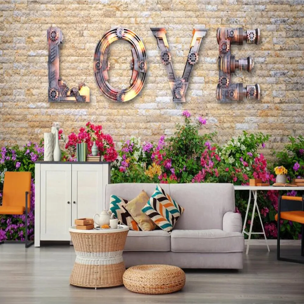 

milofi custom large wallpaper mural 3D retro nostalgic LOVE brick wall background wallpaper mural