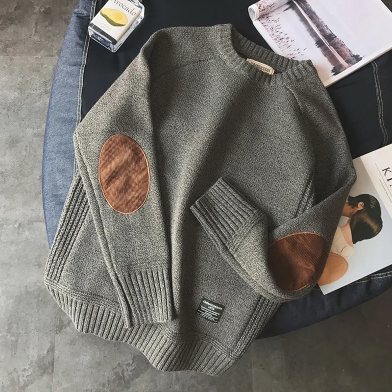 

2021 autumn and winter round neck pit sweater men's loose patch Japanese couple jackets for men and women knitted pullovers