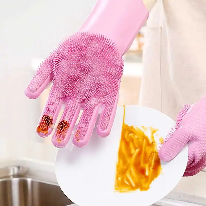 Перчатки для мытья посуды ERMAKOVA с Скруббером многоразовые перчатки кухни ванной