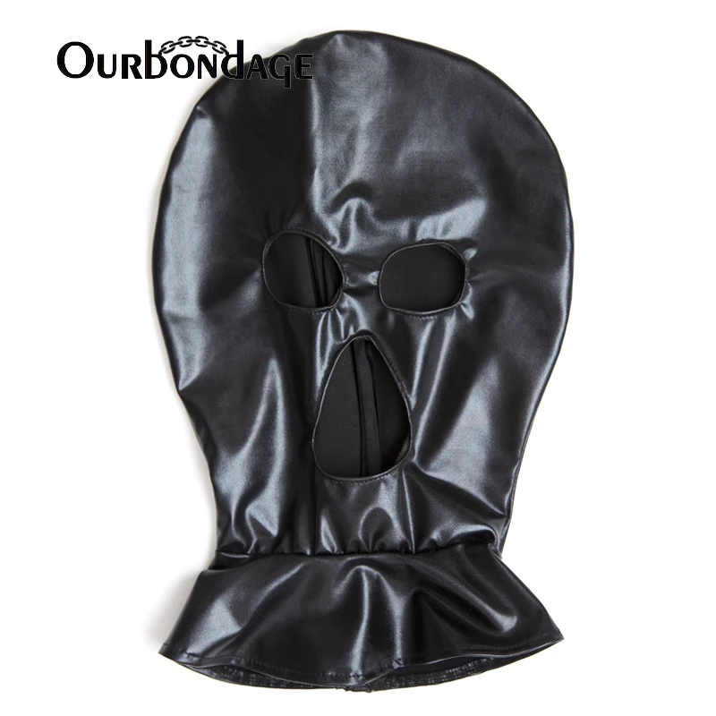 Ourbondage Блестящий ПУ кожи головы средства ухода за кожей Шеи ограничения в полной