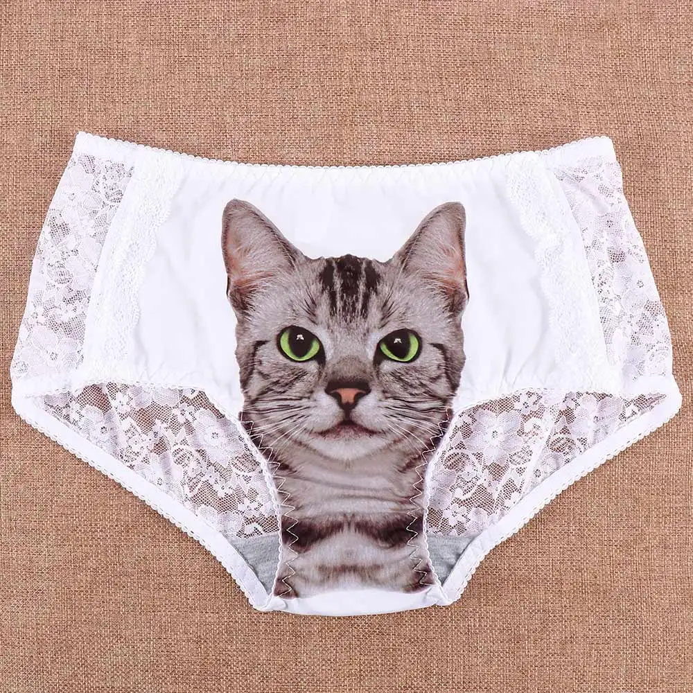 3D печать Для женщин милые трусики Кот с принтом женское нижнее белье