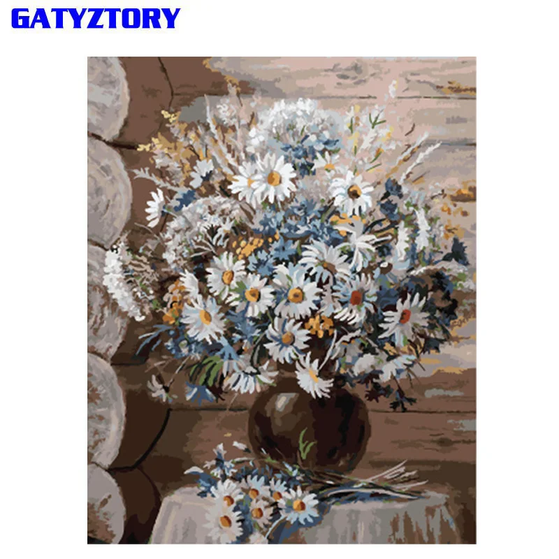 GATYZTORY, Безрамная Маргаритка, сделай сам, картина по номерам, цветы, Современная Настенная живопись, уникальный подарок, настенная художественная картина, ручная роспись для дома