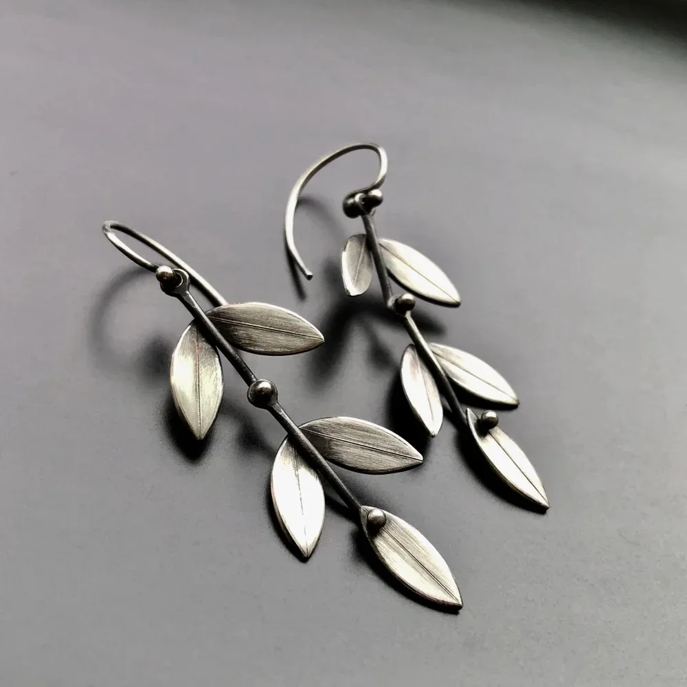 

Vintage Salix Leaf Drop Earrings Bohemia Style S925 Silver Color Dangle Earrings For Women Wedding Party Jewelry Gifts B4D511