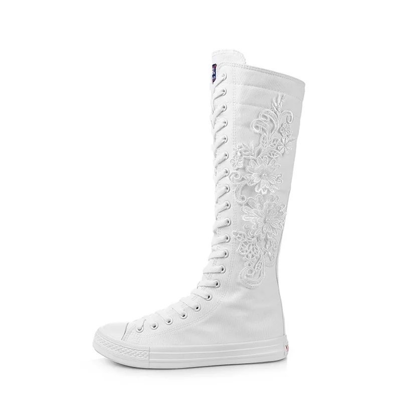 

Новинка 2021, женские парусиновые ботинки, Длинные танцевальные ботинки, обувь на плоской подошве, удобная женская обувь на молнии с кружевно...