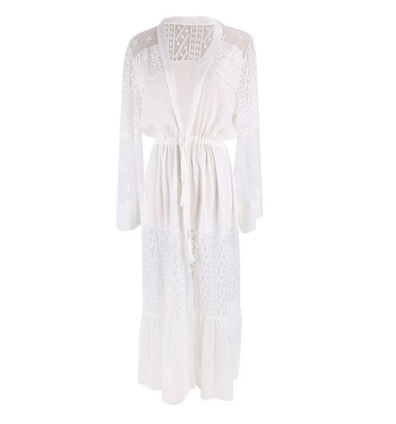 

Elegant Solid Beach Bathing Suit Tunic kaftan Sexy Beach Cover Ups Cotton Long Dress New Summer Lace Swimsuit Bikini Cover Up