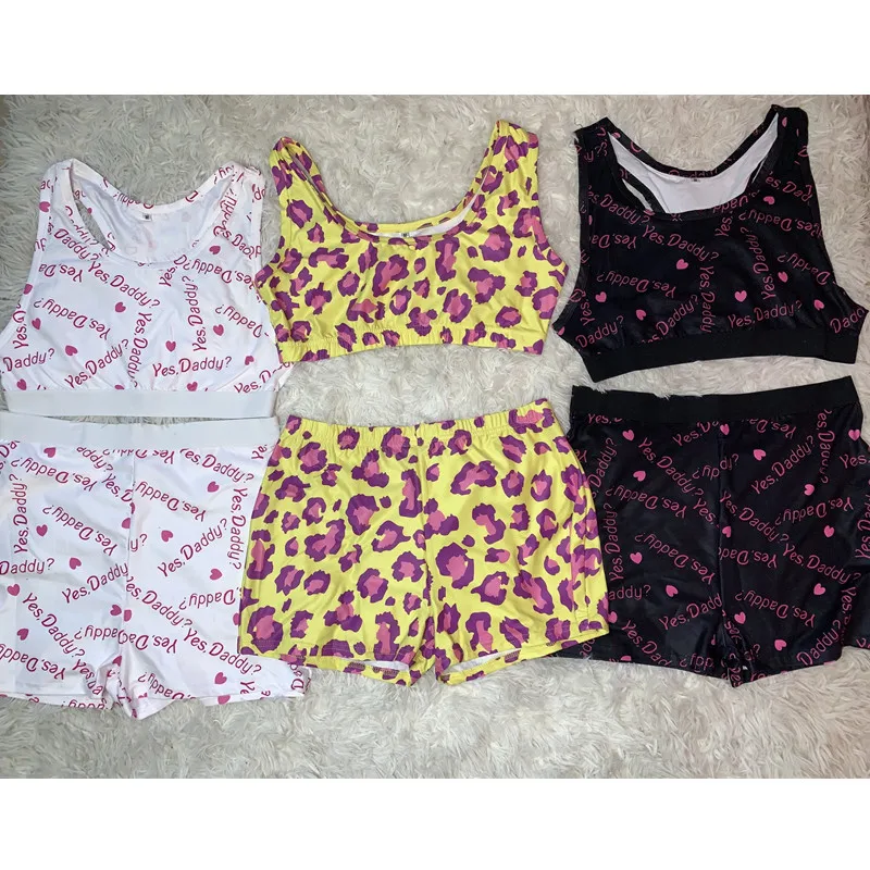 Модный повседневный комплект из двух предметов с принтом укороченный топ и штаны