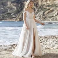 elegant off the shoulder boho wedding dress vestido de novia 2020 dot tulle side slit bridal gown customized