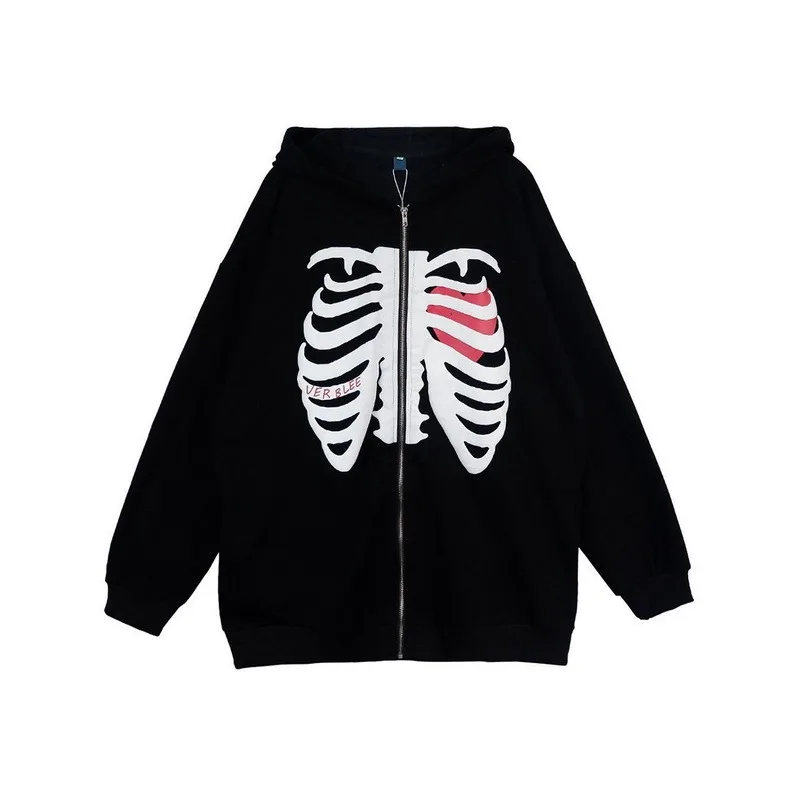 

Gothic Skull Print Street Harajuku Zipper Hoodie Women 2021 y2k Loose Fashion Trend Hip Hop Harajuku Oversized Sweatshirt Women