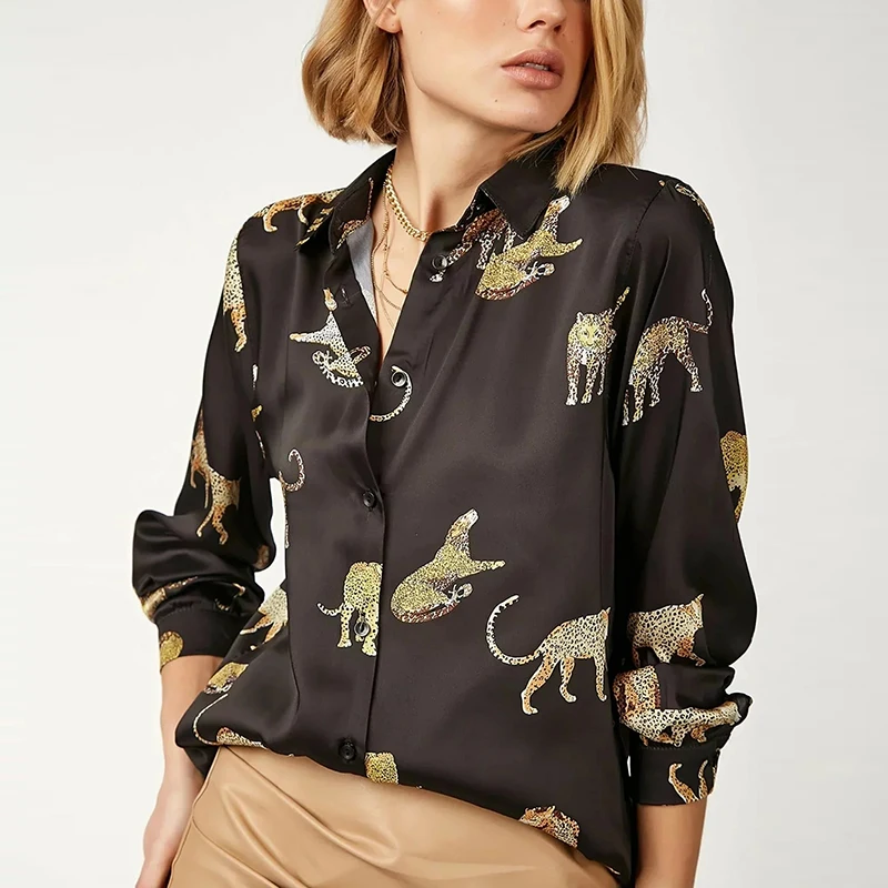 

Leopard Stylish Shirt Women Turn Down Collar Office Fashion Female Blouse Long Sleeve Plus Size Lady Tops Blusa Feminina