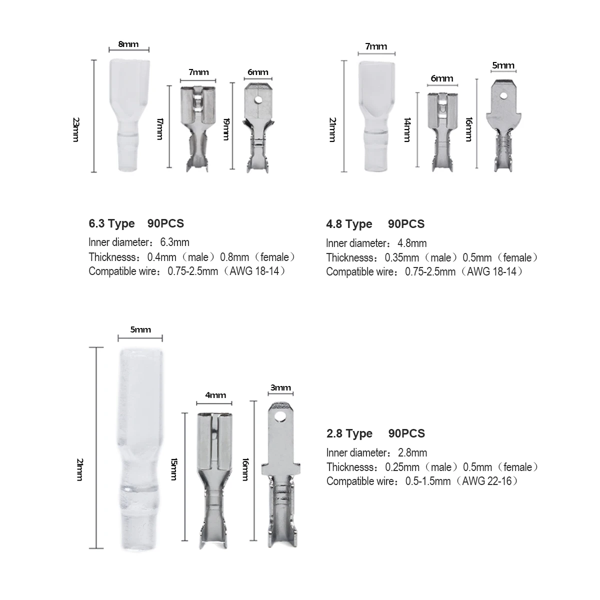 100 шт./50 пар штекерных/гнездовых электрических проводов коннектор 2 8/4 8/6 3 мм