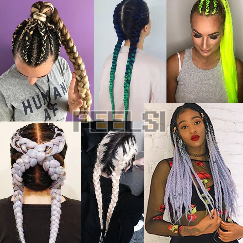 Синтетические косы для наращивания волос косички розовые фиолетовые желтые