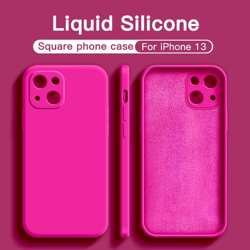 

Original Luxury Square Liquid Silicone Phone Case For IPhone 13 Pro Max Mini Soft Thin Cover Funda