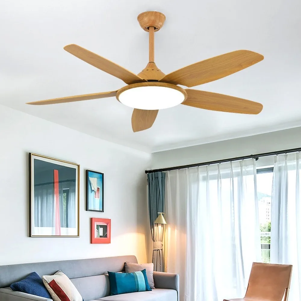 

52 Inch Walnut wood color ceiling fan with lights remote control DC frequance ventilator lamp Reversible Home Fixture Silent new