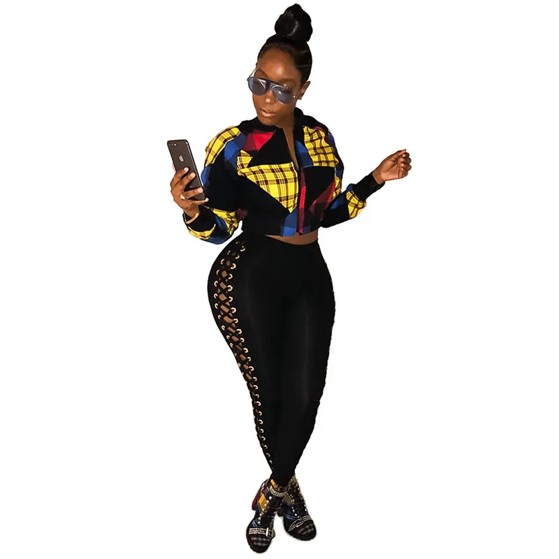 Женская клетчатая куртка-бомбер с длинным рукавом Повседневная тонкая