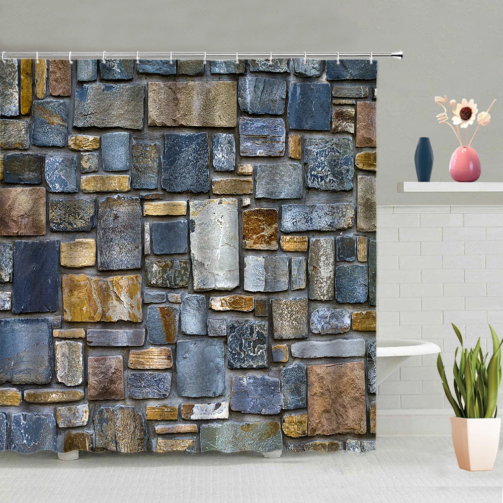 

Bohemian Style 3D Stereo Art Simulation Wall Pattern Bathroom Decoration Shower Curtain Waterproof Polyester Fabric With Hook