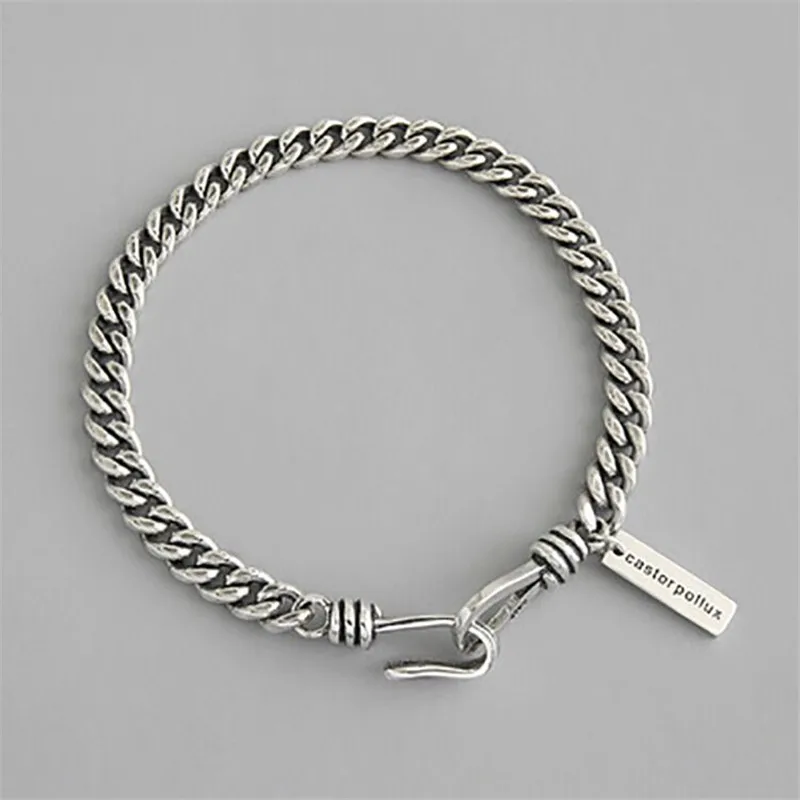 

POFUNUO 925 Silver Women Men Unisex Chic Bracelets Fashion Vintage Style Male Female Make Old Distress Bracelet Bangles With tag