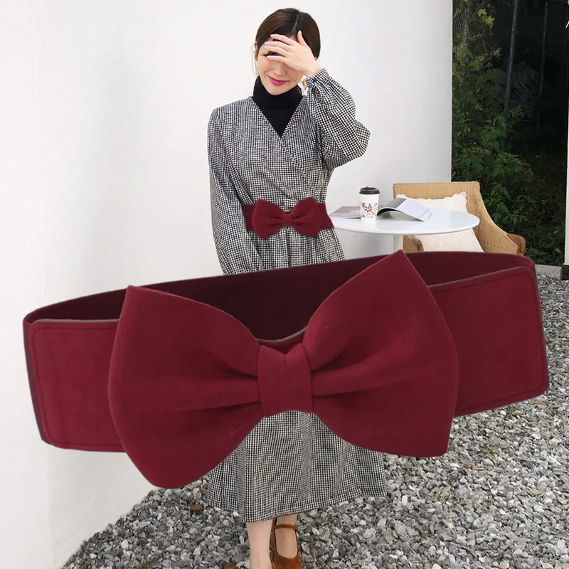 

High quality velvet dresses Belts women's decorative wide girl's sweet bow girdle with downa elastic wide girdle flannel