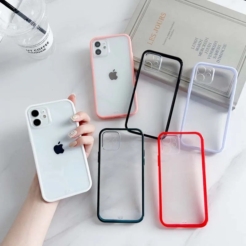 

For iPhone 12 Mini X XR SE 2020 Candy Color Transparent Shockproof Phone Case For iPhone 7 8 Plus 11 12 Pro Max XS Max