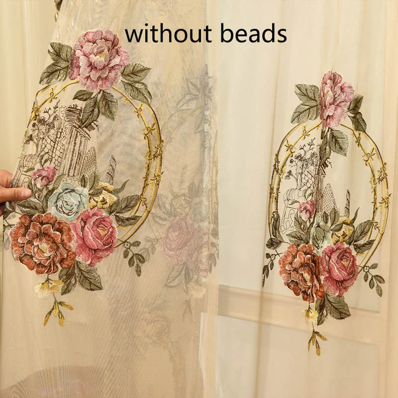 tulle without beads Европейский Топ бежевый 4D рельефный большой цветок плотные затемненные оконные шторы для гостиной высокое качество вилла спальня занавеска - Цвет: tulle without beads