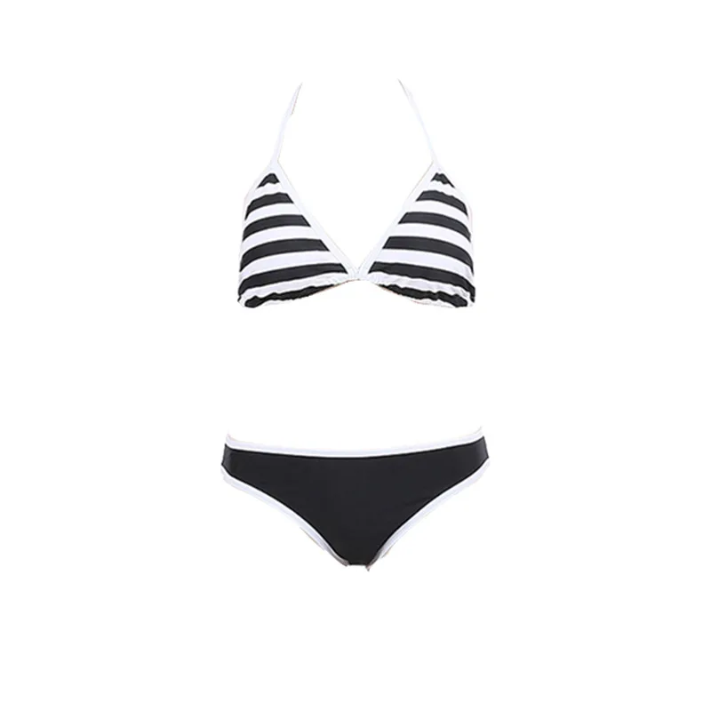

Sweet Girl Cute Black and White Striped Sexy Triangle Bikini Swimsuit Female Asian Sunbathing Fashion Student Beach Sports
