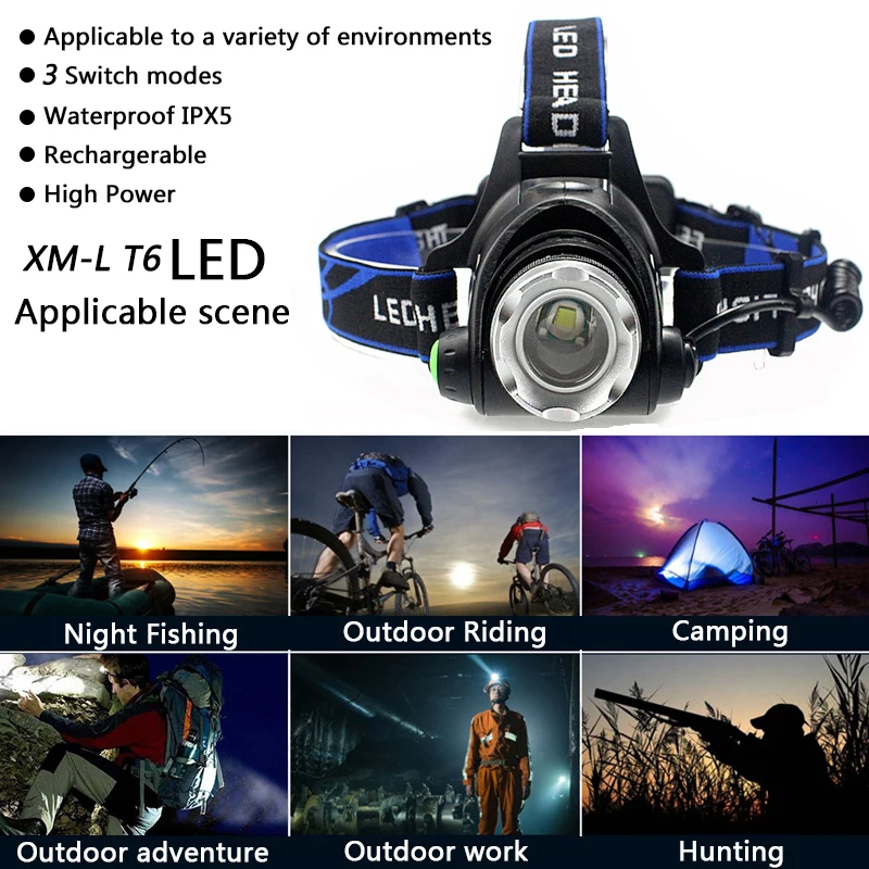 Новый супер яркий 5000 люмен светодиодный налобный фонарь xml t6 XM-L2 4 режима
