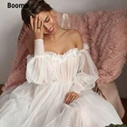 Женское свадебное платье с открытыми плечами Booma, откровенное Тюлевое платье в горошек с длинными рукавами, цветочным 3D принтом, с открытой спиной