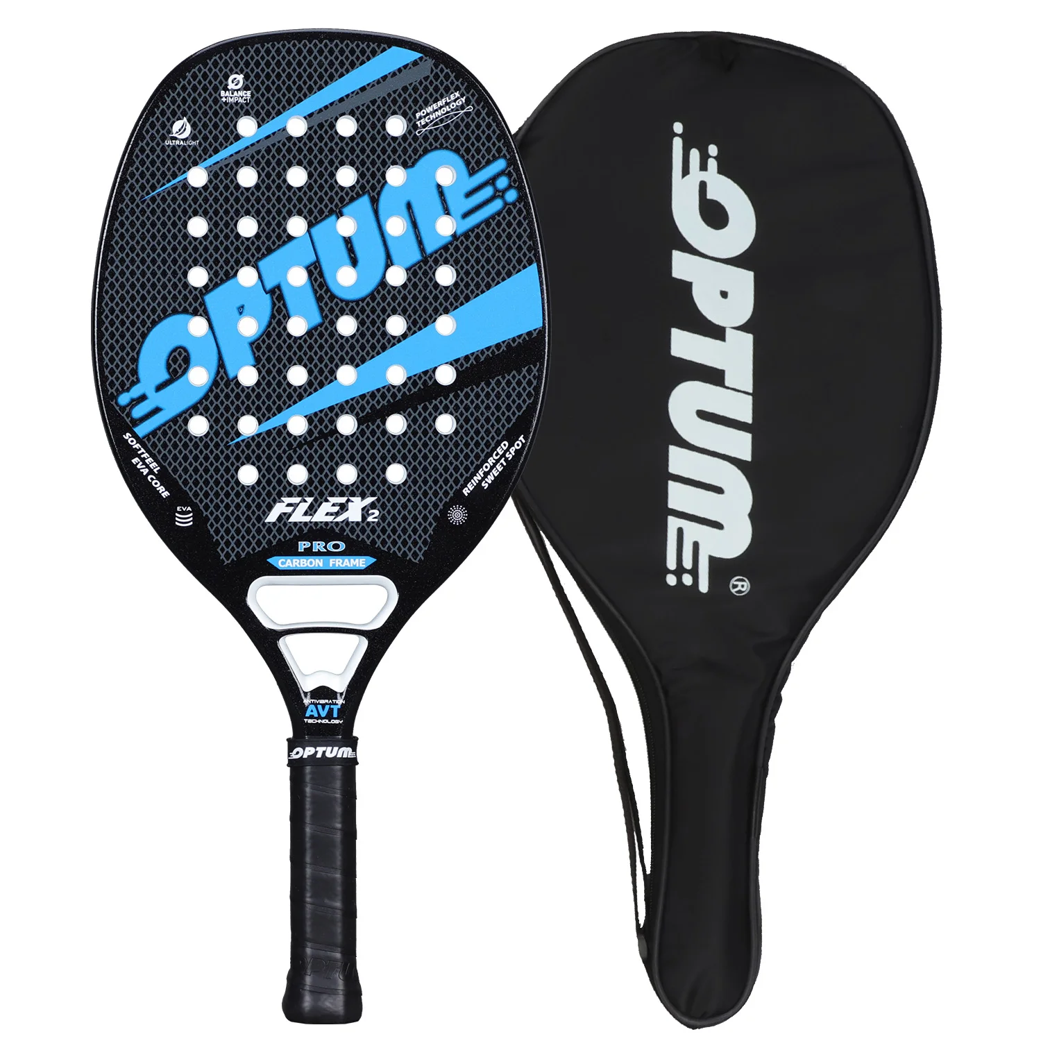 OPTUM FLEX2 Beach Tennis Racket,Carbon Fiber Frame Grit Face with EVA Memory Foam Core Beach Tennis Racket With Cover Bag