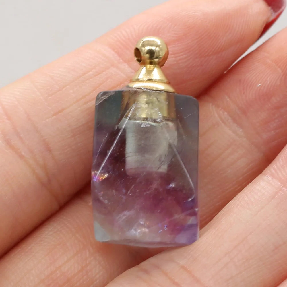 

Natural Stone Gem Perfume Essential Oil Bottle Purple Fluorite Pendant Crafts DIY Necklace Jewelry Accessories Gift Make 20x30mm