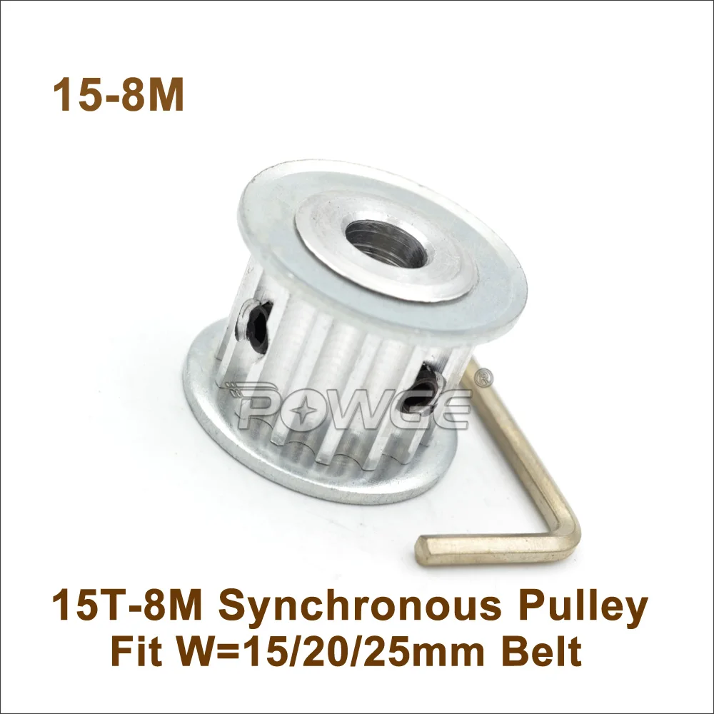 

POWGE 15 Teeth 8M Timing Belt Pulley Bore 8-20mm Fit W=15/20/25mm HTD 8M Belt 15T 15Teeth HTD8M Wheel CNC/Step Motor 15-8M