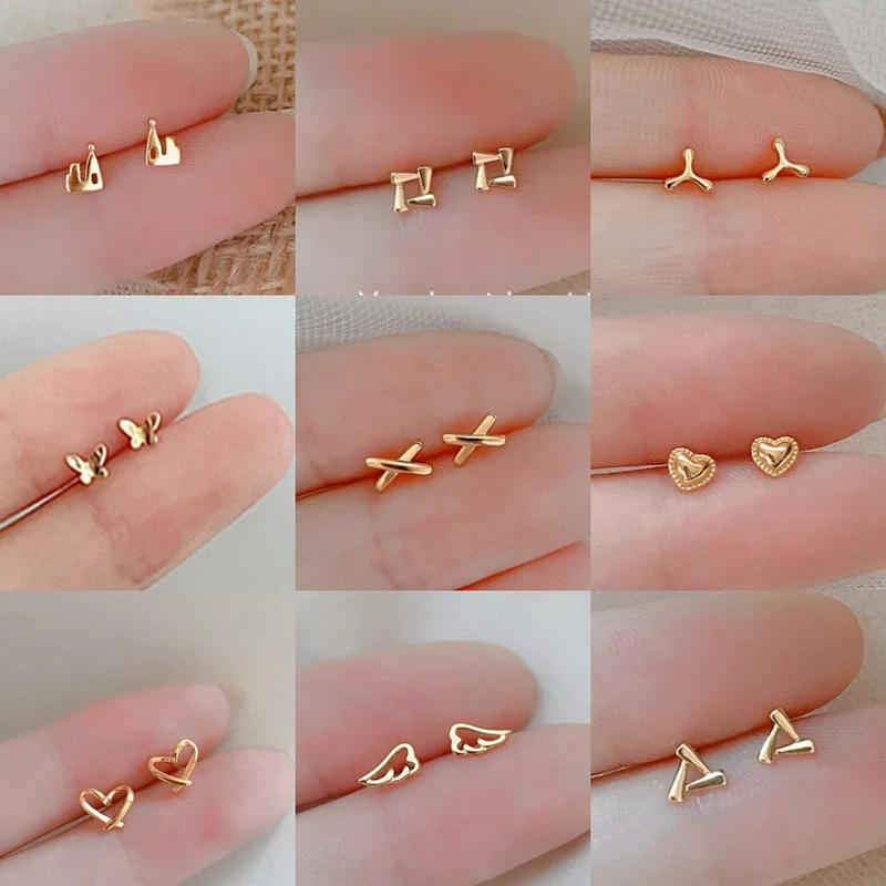 

925 Silver Letters Mini Simple And Small Earrings Women Temperament Light Luxury Wedding Jewelry Accessories Girlfriend Gift
