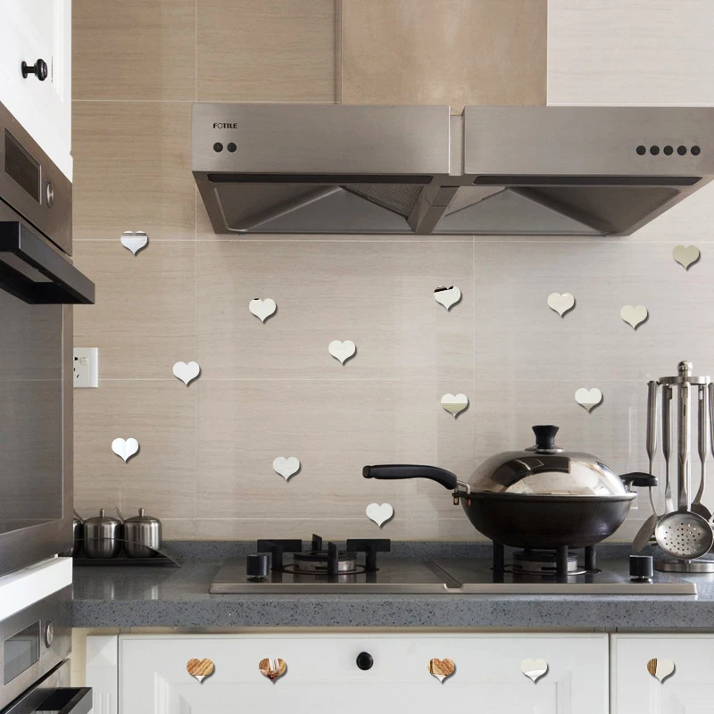 100 шт./компл. 3D зеркальная акриловая наклейка Настенная форма сердца для