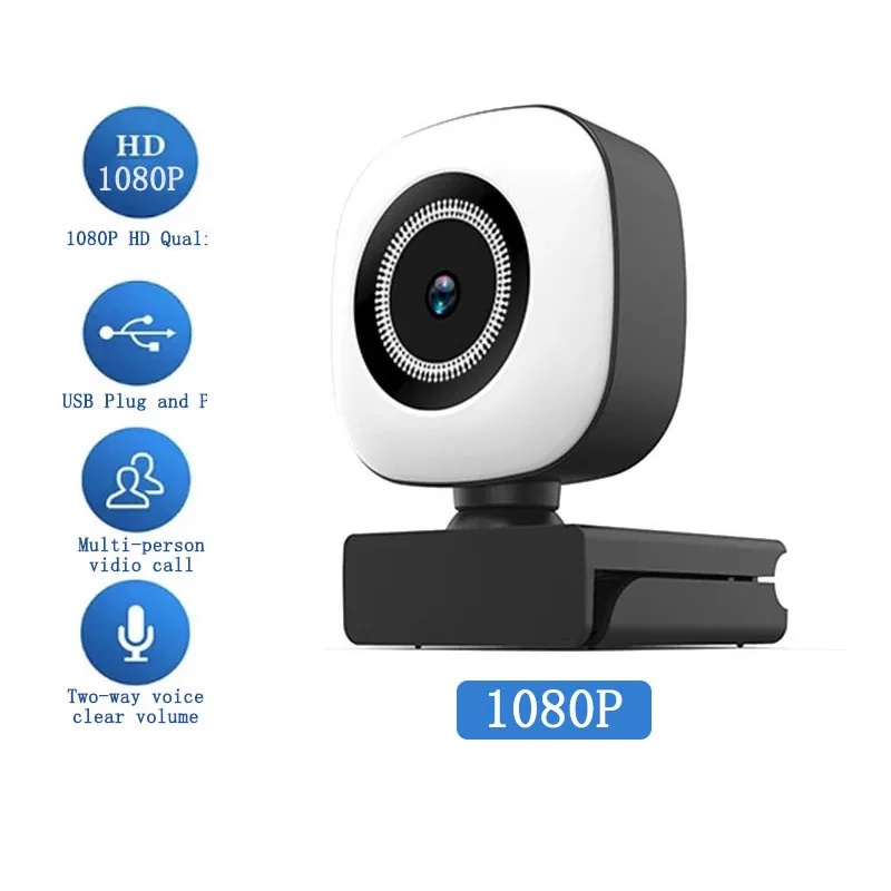 

1080P Webcam HD Web Cameras 2K Auto Focus USB Computer Webcams PC Camera Web Cam With Ring Fill Light For Mac For Broadcast Live