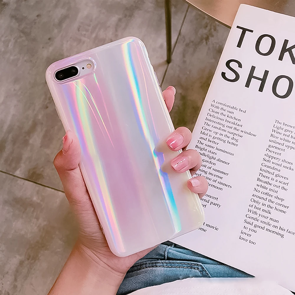 Чехол Aurora Laser для телефона iPhone 6 7 8 Plus 6s X XR мягкие чехлы из ТПУ XS Max Радужный Розовый