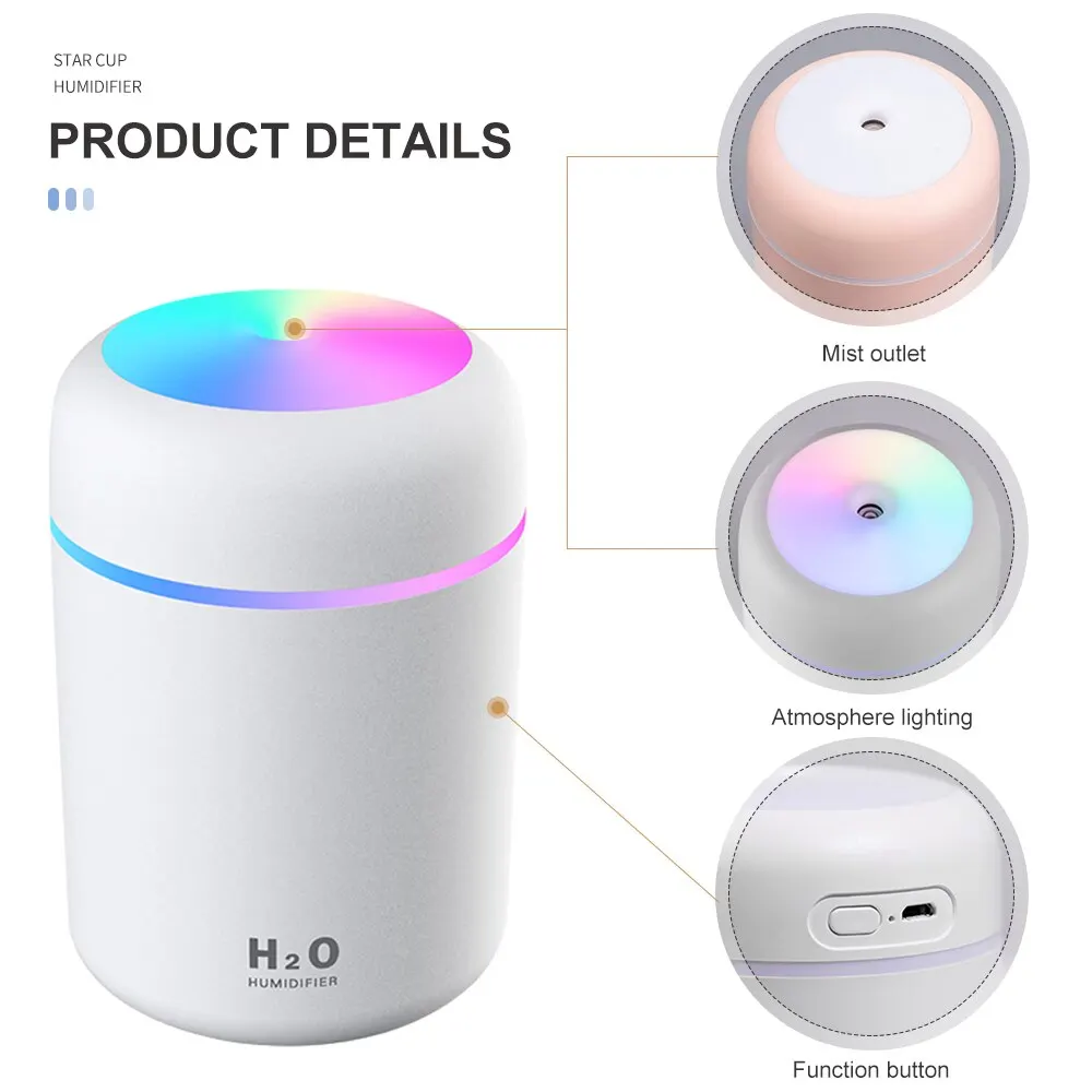 Portable 300ml Humidifier USB Ultrasonic Dazzle Cup Aroma Diffuser Cool Mist Maker Purifier with Romantic Lights | Дом и сад