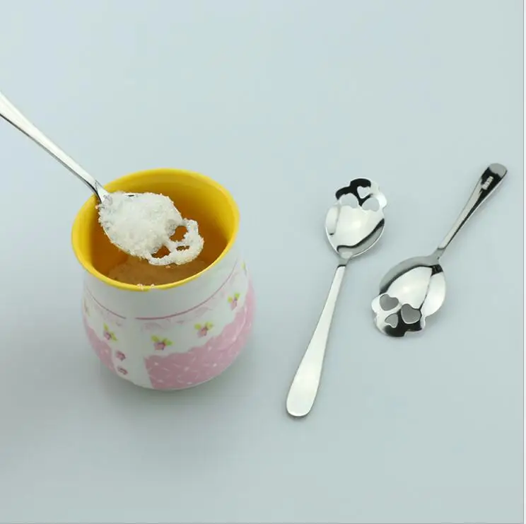 300 шт. модные кофейные сахарные ложки в форме черепа из нержавеющей стали