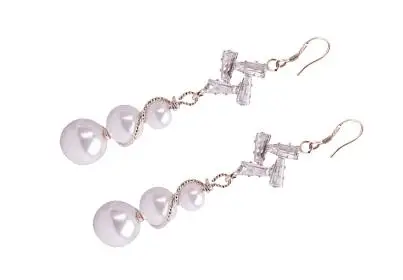 Серьги-подвески с жемчугом и фианитом серьги из латуни | Украшения аксессуары