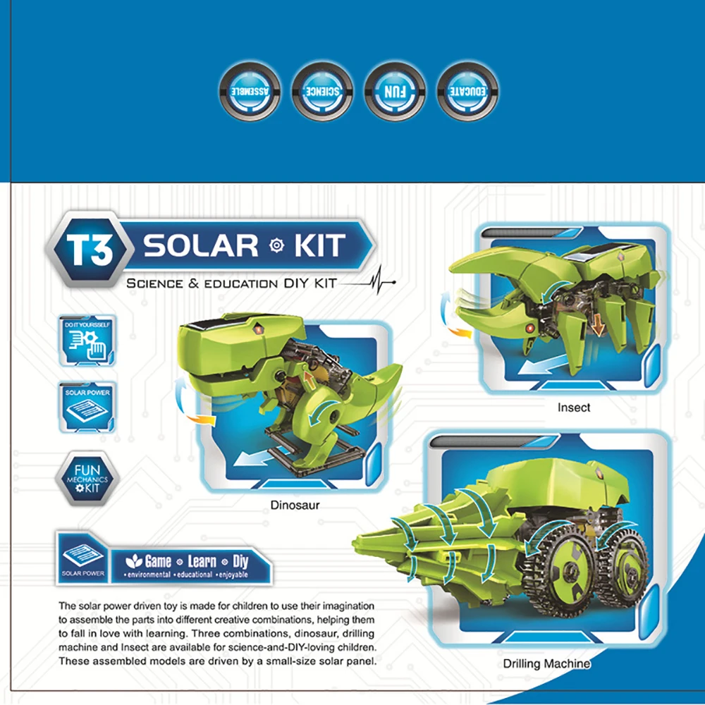 

Solar Dinosaur Robot DIY Assemble Educational Science New Year Kits Children Toys Funny Gift Animal Educational Kids Toys Gift