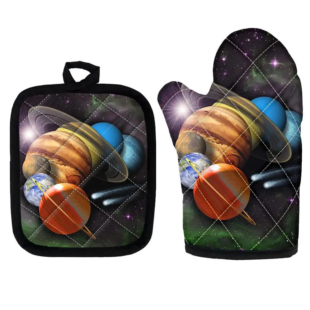 

Перчатки для приготовления пищи, микроволновые митенки с защитой от тепла, с рисунком Галактики, для духовки, выпечки, барбекю