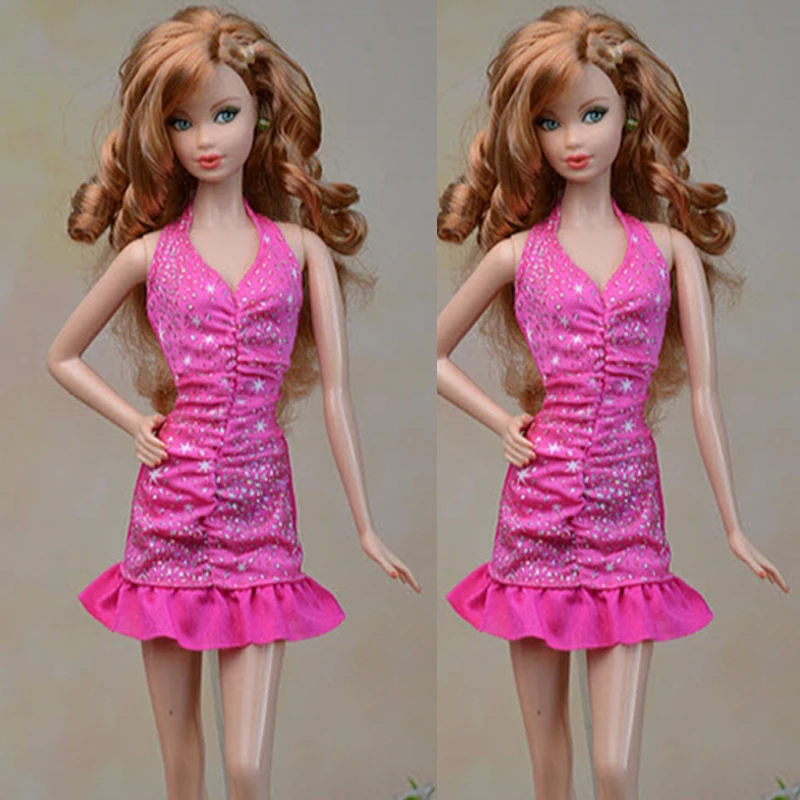 Розовое платье без рукавов с V-образным вырезом для куклы Барби наряды вечернее