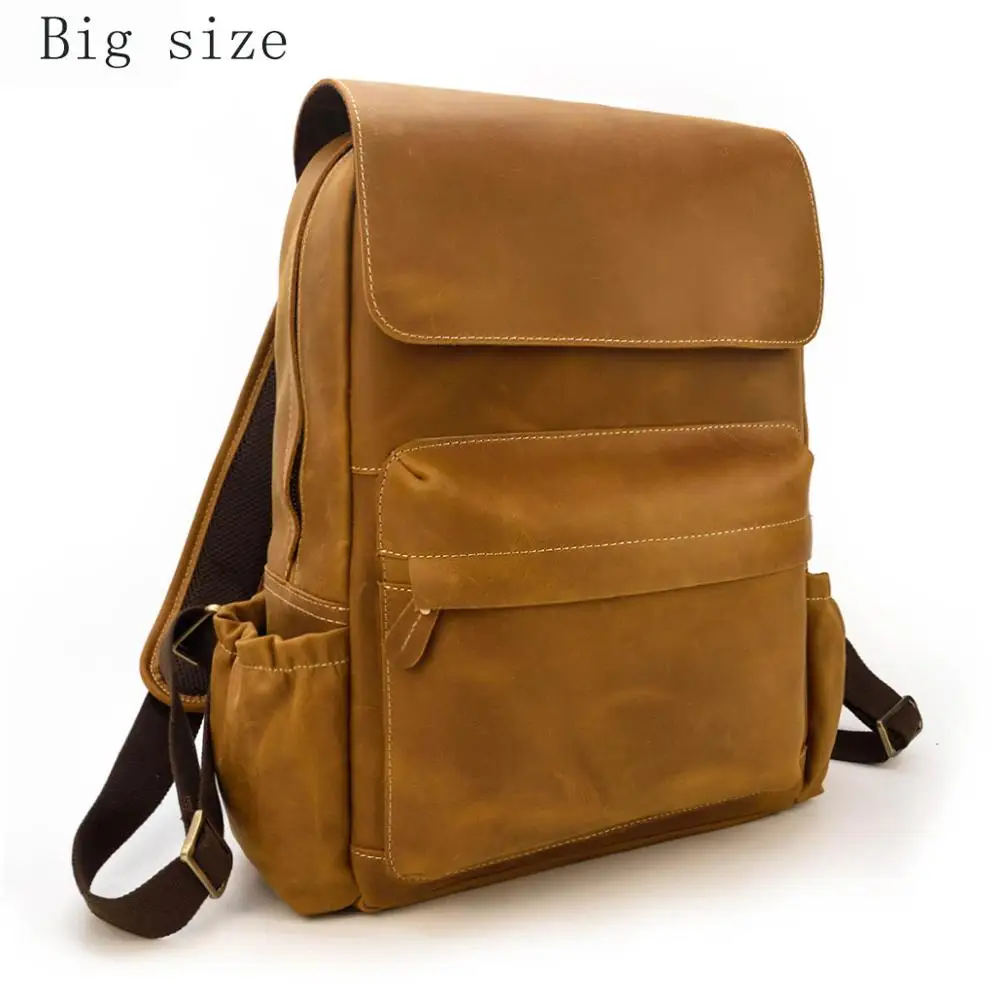 brown(big) Винтажный Мужской рюкзак Crazy horse из натуральной кожи, рюкзак, 16 дюймов, сумки для ноутбука, большая Вместительная дорожная сумка, мужской школьный рюкзак - Цвет: brown(big)