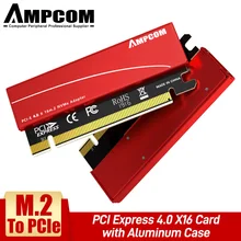 AMPCOM M.2 NVME To PCIE 4.0 X16 Adapter, pcie x16 Gen4 Expansion Card with Aluminum Heatsink Case, For Samsung 980 PRO,  970 EVO