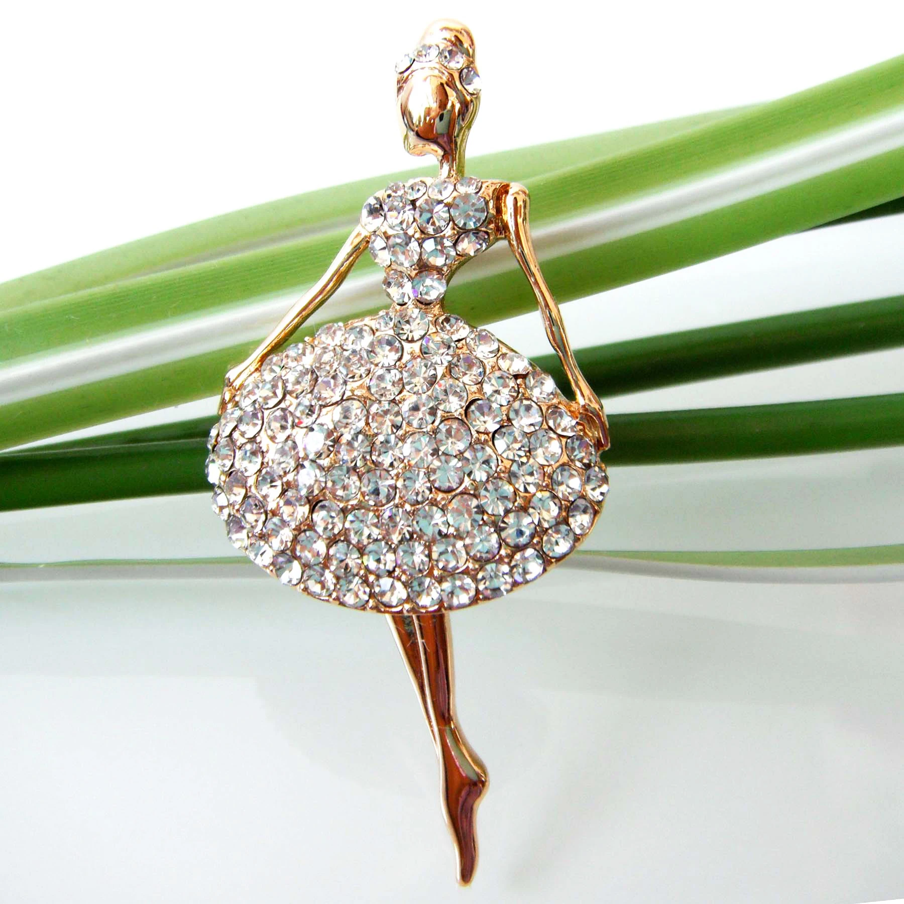 Navachi танцевальный балет девушка Кристалл Стразы желтый GP Брошь Pin SMT7809 | Украшения