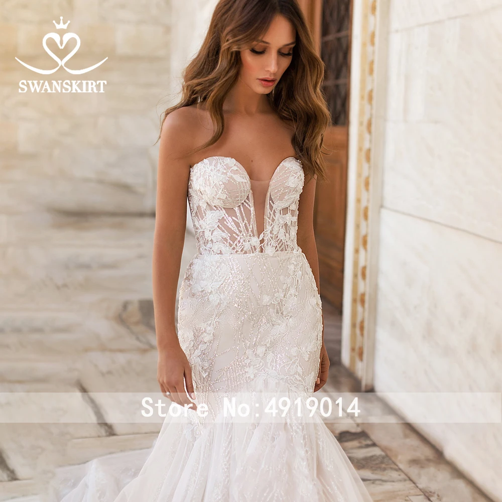 Свадебное платье со съемным длинным рукавом,, Swanskirt, Сексуальная аппликация, Русалка, без бретелек, свадебное платье в тюркском стиле, Vestido de noiva, UZ31
