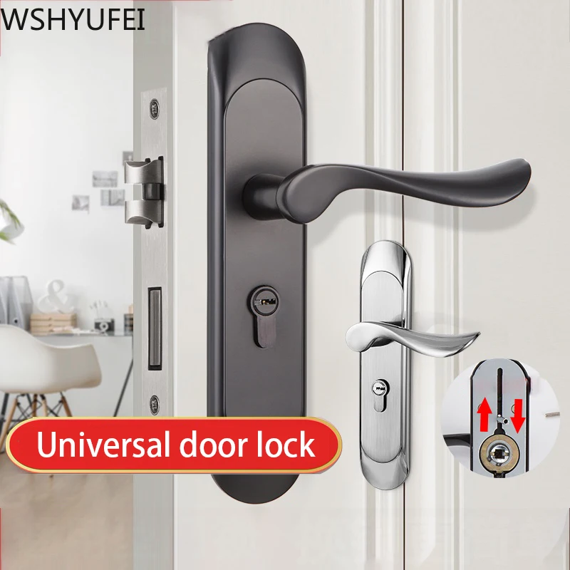 

WSHYUFEI Zinc alloy Door Lock With key Continental Bedroom Door Handle Lock Interior Anti-Theft Room Safety Mute Locks Hardware