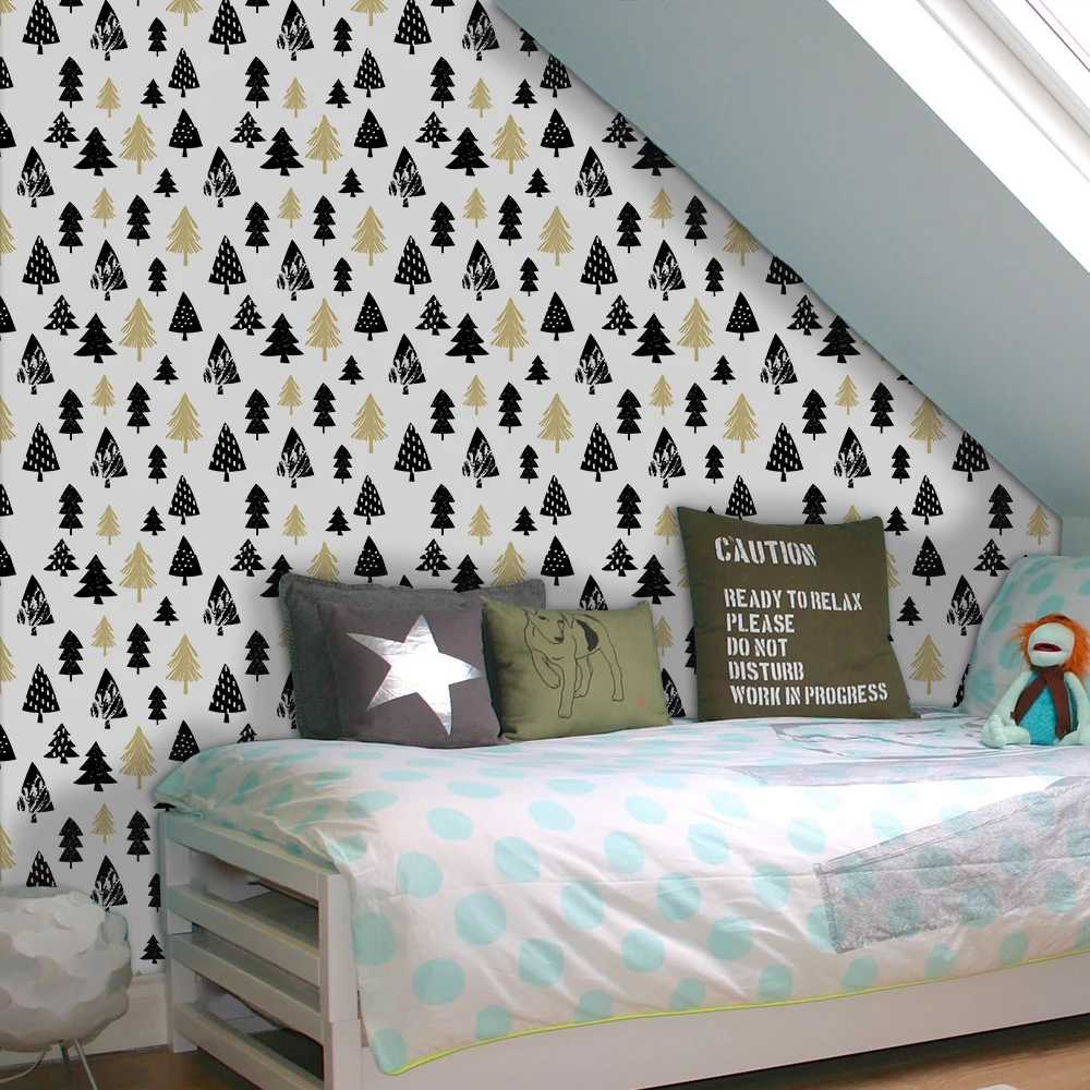

Black golden trees cartoon furniture stickers wallpaper living room adhesive wall paper waterproof wall stickers for kids