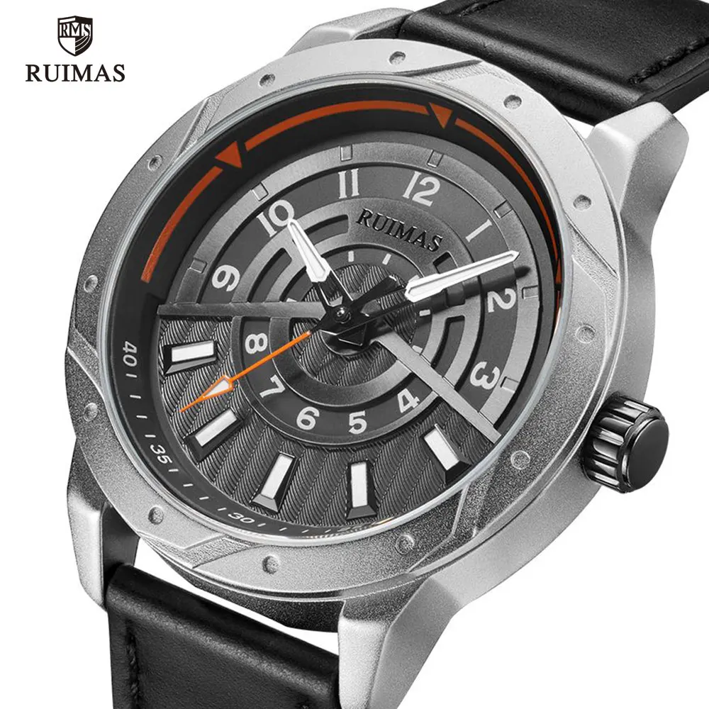 

RUIAMS Men's Analog Quartz Watches Luxury Casual Sport Watch Man Leather Waterproof Wristwatch Top Brand Relogio Masculino 594