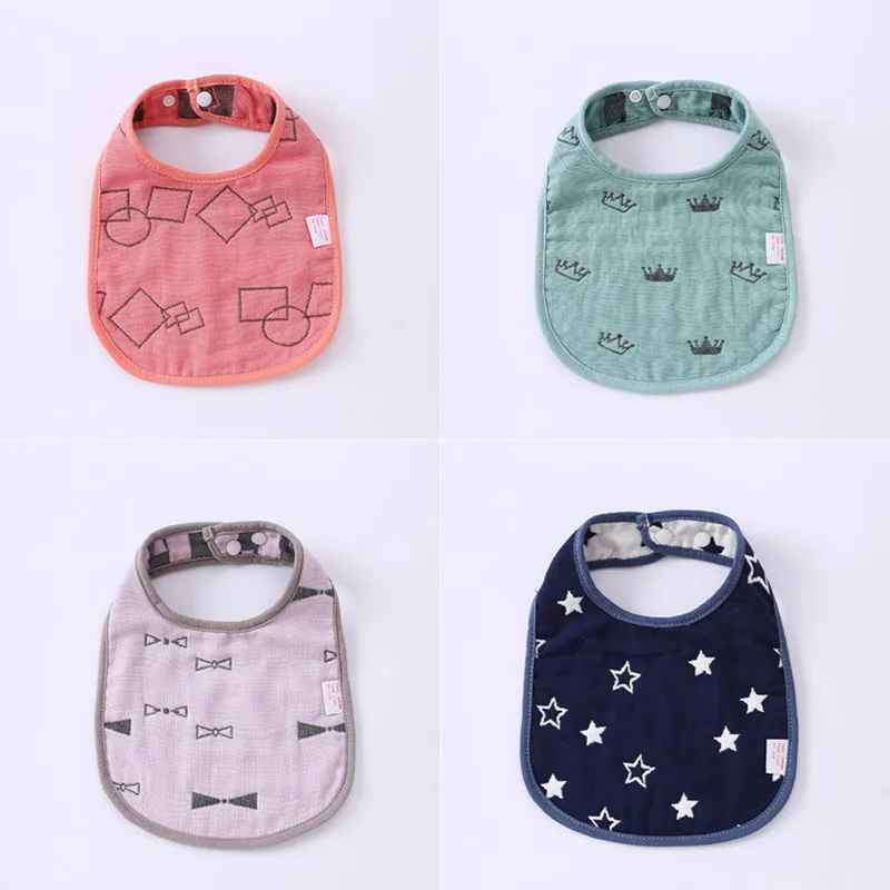 Baberos de algod&oacute;n de 6 capas para beb&eacute;, babero reutilizable de dibujos animados, ajustable, suave, toalla para Saliva, bufanda, pa&ntilde;o para eructar, 5 uds.-2