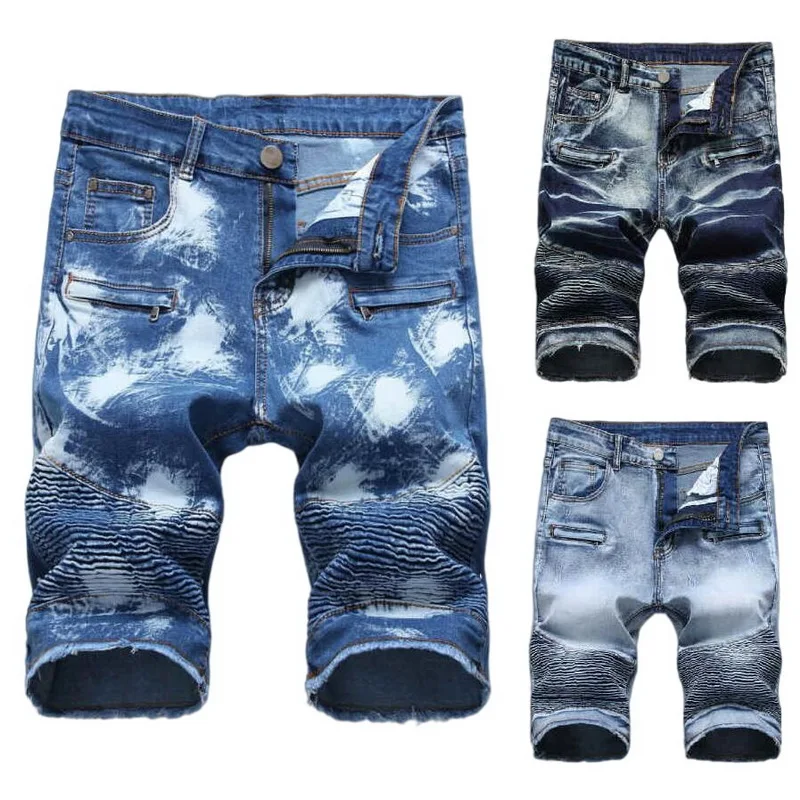 Для мужчин Рваные джинсовые шорты стрейч Slim Fit Мода короткие уличная рваные