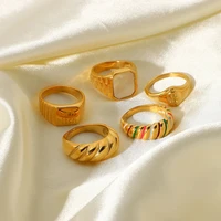allnewme 2021 new letters printed gold color geometric rings for women ladies stainless steel chunky rings wedding accessories