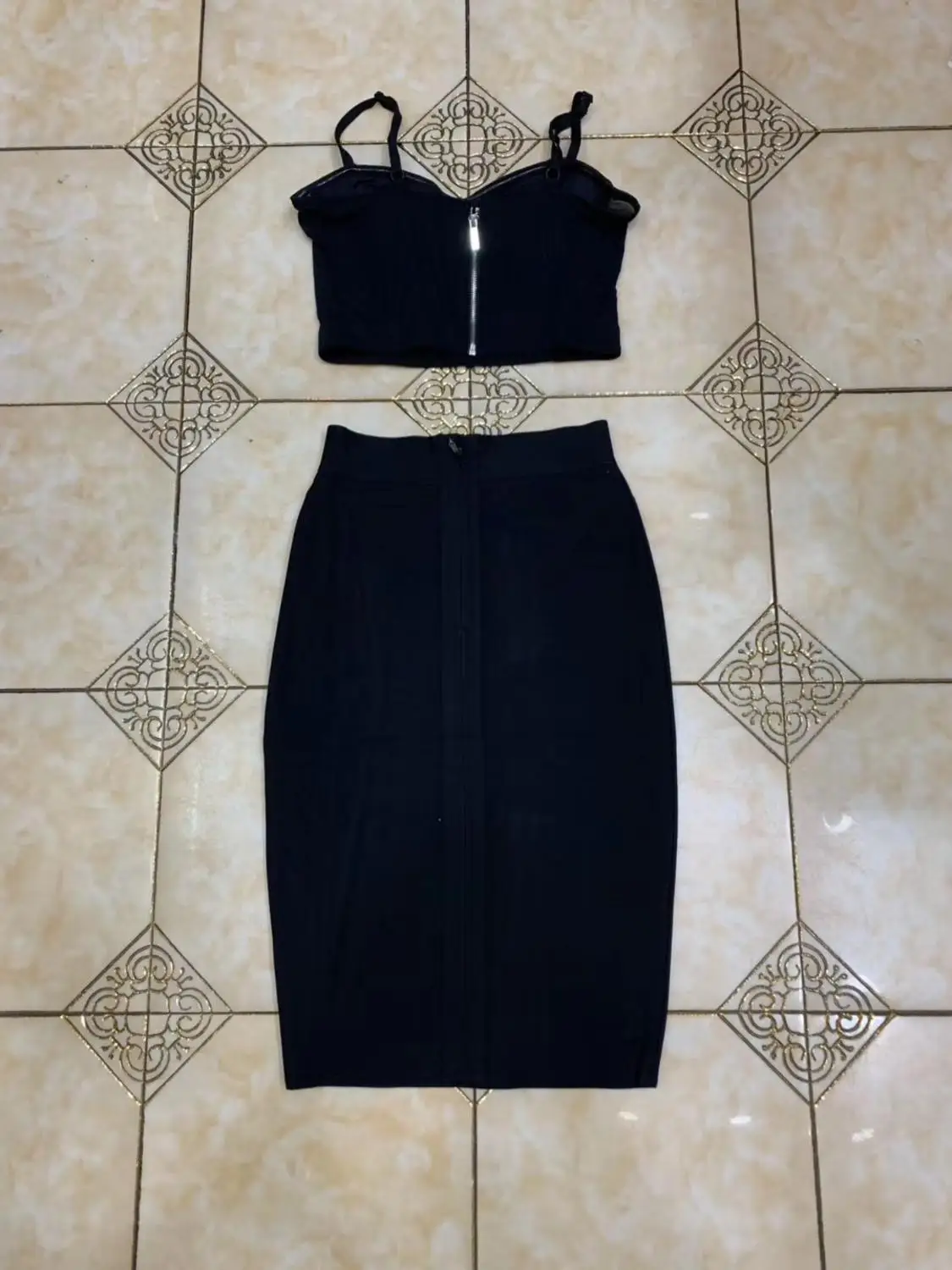 Женский бандажный комплект, черный комплект из двух предметов, элегантный вечерний наряд знаменитости, 2021 от AliExpress RU&CIS NEW
